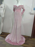 And Winter 2025 Women's Gold Velvet Pregnant Woman V-Necked Tail Dress Photo Dress 1937 Maternity