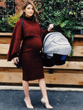 Solid Color Knitting 2-in-1 Bodycon Baby Shower Maternity Sweater Midi Dress Maternity