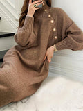 Knitted Buttons High Neck Long Sleeve Sweater Maternity Midi Dress Maternity