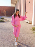 Solid Color Knitting 2-in-1 Bodycon Baby Shower Maternity Sweater Midi Dress Maternity