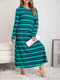 Size Striped Round Neck Long Sleeve Tee Dress DJPT