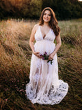 White Lace Boho Maxi Maternity Photoshoot Dress Specially Designed for Outdoor and Beach Maternity Photography Gowns Maternity