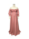 Pink Boho Flowy Bump Friendly Off Shoulder Photoshoots Maxi Dress Maternity