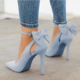 Sweet Bow Tip Light Mouth Single Shoes Fine High Heels Wish Shoes 40-43 Large Size Shoes High Quality Shoes