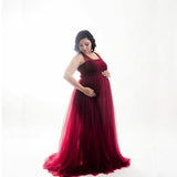 Women's Cotton Splicing Mesh Yarn Strap Pregnant Woman Drag Dress Photo Mop Floor Dress 1151 Maternity