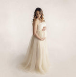 Women's Cotton Splicing Mesh Yarn Strap Pregnant Woman Drag Dress Photo Mop Floor Dress 1151 Maternity