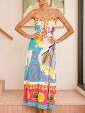Front Printed Slit Maxi Cami Dress DJPT