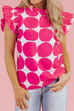 Pattern Frilled Collar Flutter Sleeve Top DJPT