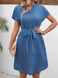 Short Sleeve Tie Waist Dress DJPT