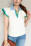 Ruffled Sleeve Collared V Neck Blouse DJPT