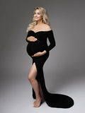 Side Split Mermaid Off Shoulder Bodycon Photoshoot Maternity Maxi Dress Maternity
