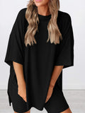 Size Oversized Slit Round Neck Top and Shorts Lounge Set Plus Size DJPT