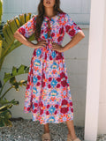 Print Tie Front Midi Dress DJPT