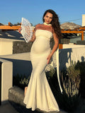 Ivory White Bandeau Strapless Mermaid Dress With Scarf Cocktail Maternity Maxi Dress Maternity