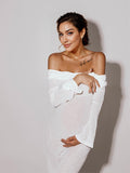 White Off Shoulder Backless Sheer Elegant Fashion Photoshoot Maternity Maxi Dress Maternity
