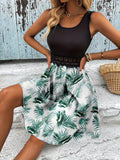 Print Sleeveless Summer Dress with Lace Waist Detail DJPT