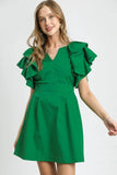 Double Ruffle Sleeve Fit and Flare Dress DJPT