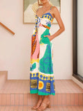 Front Printed Slit Maxi Cami Dress DJPT