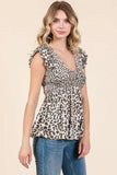 Leopard Print Ruffle Smock Blouse DJPT