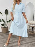 Button-Down Midi Shirt Dress with Ruffle Sleeves DJPT