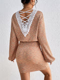 Lace Detail V-Neck Mini Dress DJPT