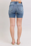 Blue Button Fly Mid Length Denim Shorts W/ Destroy DJPT