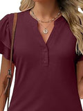 Sleeve Notched Button Front Blouse DJPT