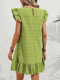Size Ruffled Flutter Sleeve Textured Mini Dress Plus Size DJPT