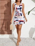 Print Sleeveless Mini Dress with Belt DJPT