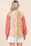 Mixed Patchwork Print Long Sleeve Blouse DJPT