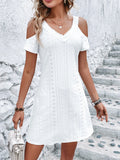 Shoulder Short Sleeve Eyelet Mini Dress DJPT