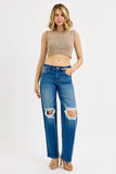 Full Size Mid Waist Fit Boyfriend Knee Distressed Jeans Plus Size DJPT