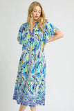 Printed Short Sleeve Tiered Midi Dress DJPT
