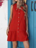 Size Sleeveless Button-Front V-Neck Casual Mini Dress DJPT