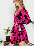 Print Surplice Neck Long Sleeve Dress DJPT