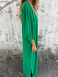 Size Slit V-Neck Balloon Sleeve Midi Dress Plus Size DJPT