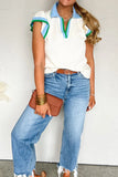 Ruffled Sleeve Collared V Neck Blouse DJPT