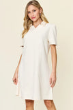 Take Full Size Texture Collared Neck Short Sleeve Dress DJPT