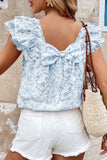 Back Printed Ruffled Cap Sleeve Blouse DJPT
