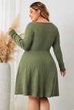 Plus Size Sweetheart Neck Long Sleeve Ribbed Dress DJPT
