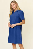 Take Full Size Texture Collared Neck Short Sleeve Dress DJPT