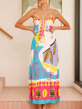Front Printed Slit Maxi Cami Dress DJPT