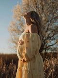 Apricot Daisy Off Shoulder Ruffle Hoho Maternity Photoshoot Maxi Dress Maternity