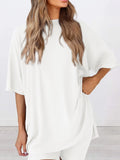 Size Oversized Slit Round Neck Top and Shorts Lounge Set Plus Size DJPT