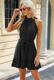 Grecian Neck Tie Waist Mini Dress DJPT