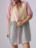 Mixed Gingham Shirt Dress DJPT