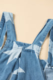 Print Buttoned Strap Wide Leg Denim Overalls DJPT