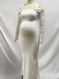 White Off Shoulder Halter Neck Bodycon Elegant Cocktail Maternity Baby Shower Maxi Dress Maternity