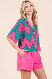 Chevron Print Short Sleeve Crop Shirt DJPT