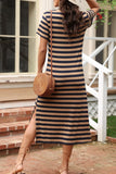 Striped V-Neck Midi T-Shirt Dress DJPT